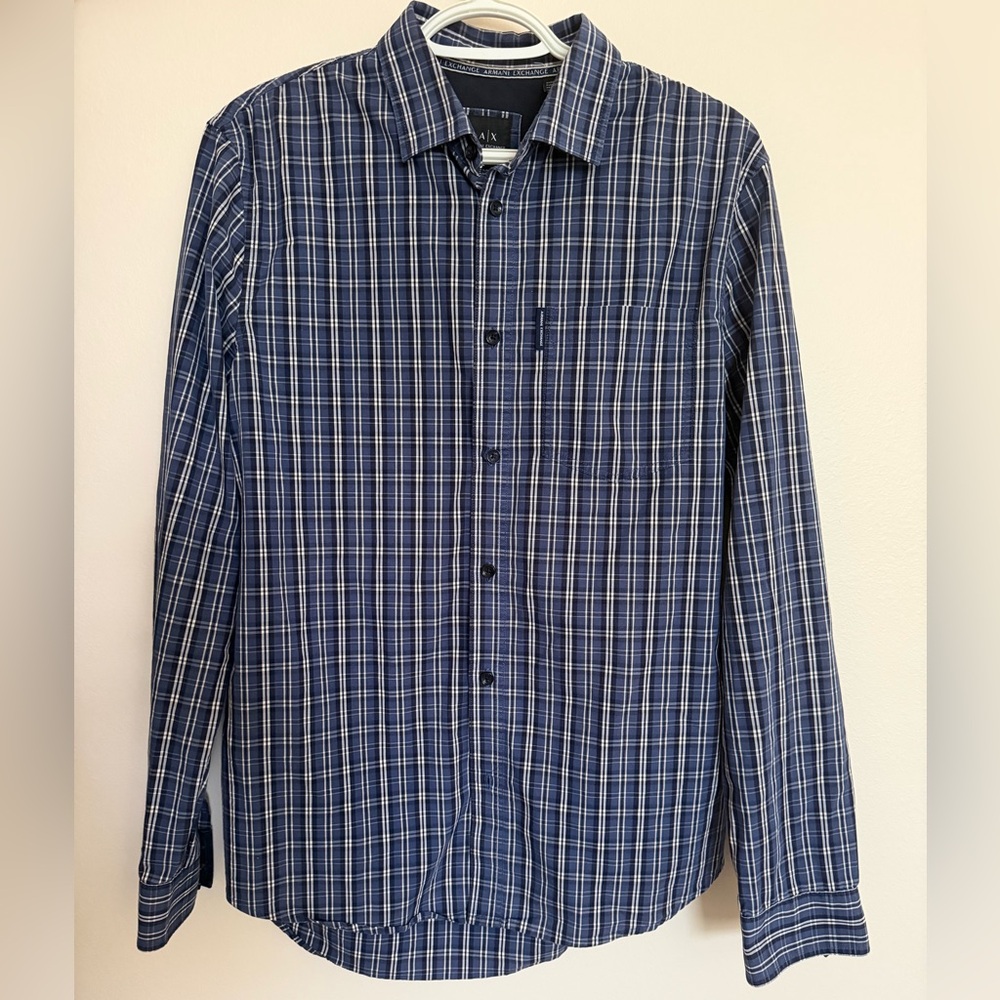 Armani Exchange Navy Checkered Shirt